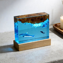 Marine Dolphin Diver Resin Lamp Handcrafted Home Decor Gift