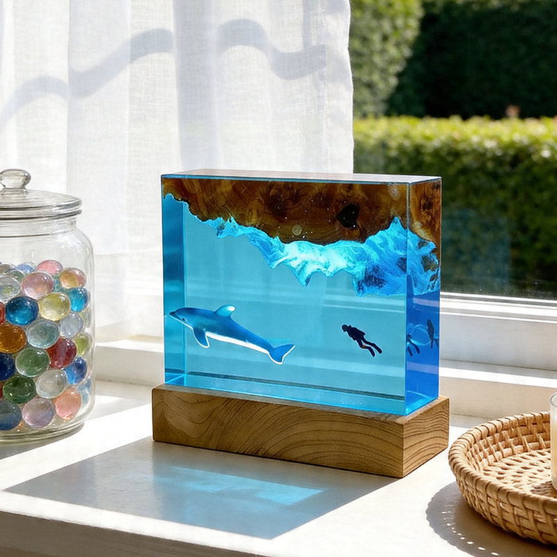 Marine Dolphin Diver Resin Lamp Handcrafted Home Decor Gift