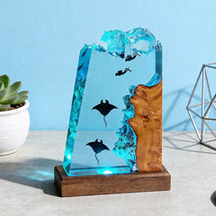 Unique Stingray & Diver Resin Lamp Handmade Table Decor