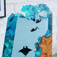 Unique Stingray & Diver Resin Lamp Handmade Table Decor