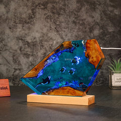 Orca & Turtle Resin Lamp Ocean-Themed Epoxy Night Light for Bedroom Decor