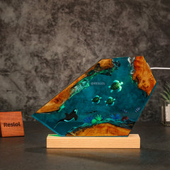 Orca & Turtle Resin Lamp Ocean-Themed Epoxy Night Light for Bedroom Decor