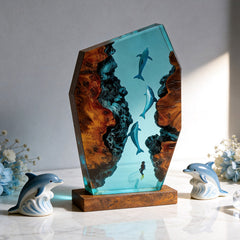 Dolphin & Diver Nautical Resin Lamp Handcrafted Tabletop Decor for Him