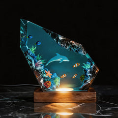 Dolphin & Blue Tang Resin Lamp Handmade Desktop Art Decor Gift