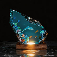 Dolphin & Blue Tang Resin Lamp Handmade Desktop Art Decor Gift