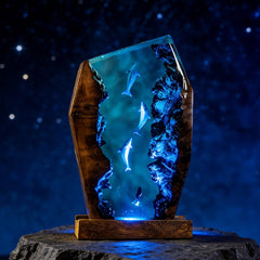 Dolphin & Diver Nautical Resin Lamp Handcrafted Tabletop Decor for Him