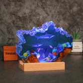 Hammerhead Shark & Diver Resin Lamp Handmade Night Light for Ocean Lovers