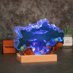Hammerhead Shark & Diver Resin Lamp Handmade Night Light for Ocean Lovers