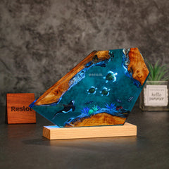 Orca & Turtle Resin Lamp Ocean-Themed Epoxy Night Light for Bedroom Decor