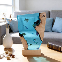 Mermaid & Whale Shark Resin Wood Lamp Nautical Artisan-Made Decor Gift
