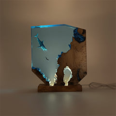 Sharks, divers, wood sculptures, epoxy resin lamp ( Best Gift 🎁 )