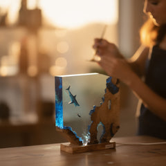 Sharks, divers, wood sculptures, epoxy resin lamp ( Best Gift 🎁 )Promotion🔥