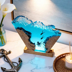 Octopus & Explorer-Themed Resin Lamp Deep-Sea Art Decor for Office