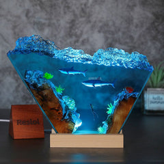 Great White Shark & Diver Resin Lamp Irregular Nautical Art Night Light