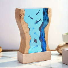 Ocean Wave Resin Wood Lamp Deep Sea Themed Night Light for Bedroom Decor