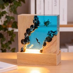 Turtle & Jellyfish Resin Night Light Handmade Cuboid Lamp for Bedroom Decor
