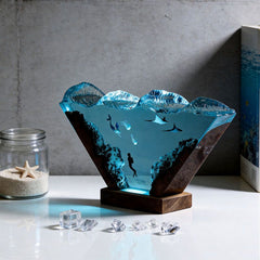 Nautical Resin Lamp with Mermaid & Diver Unique Coastal Home Decor