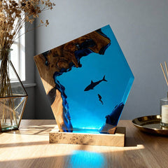 Shark & Diver Resin Lamp Ocean-Themed Handcrafted Night Light for Bedroom