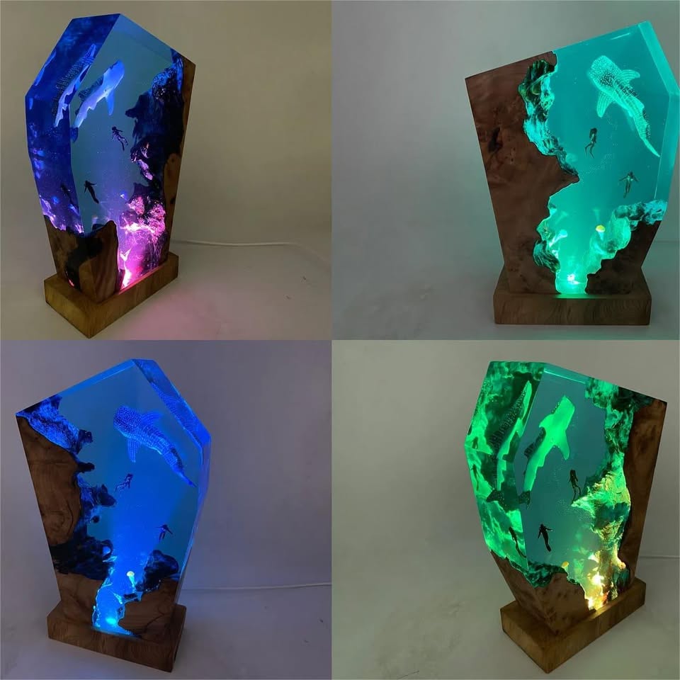 Ocean Whale Shark Resin Night Light, Handmade Wooden Crafts（ Best Gift 🎁 ）