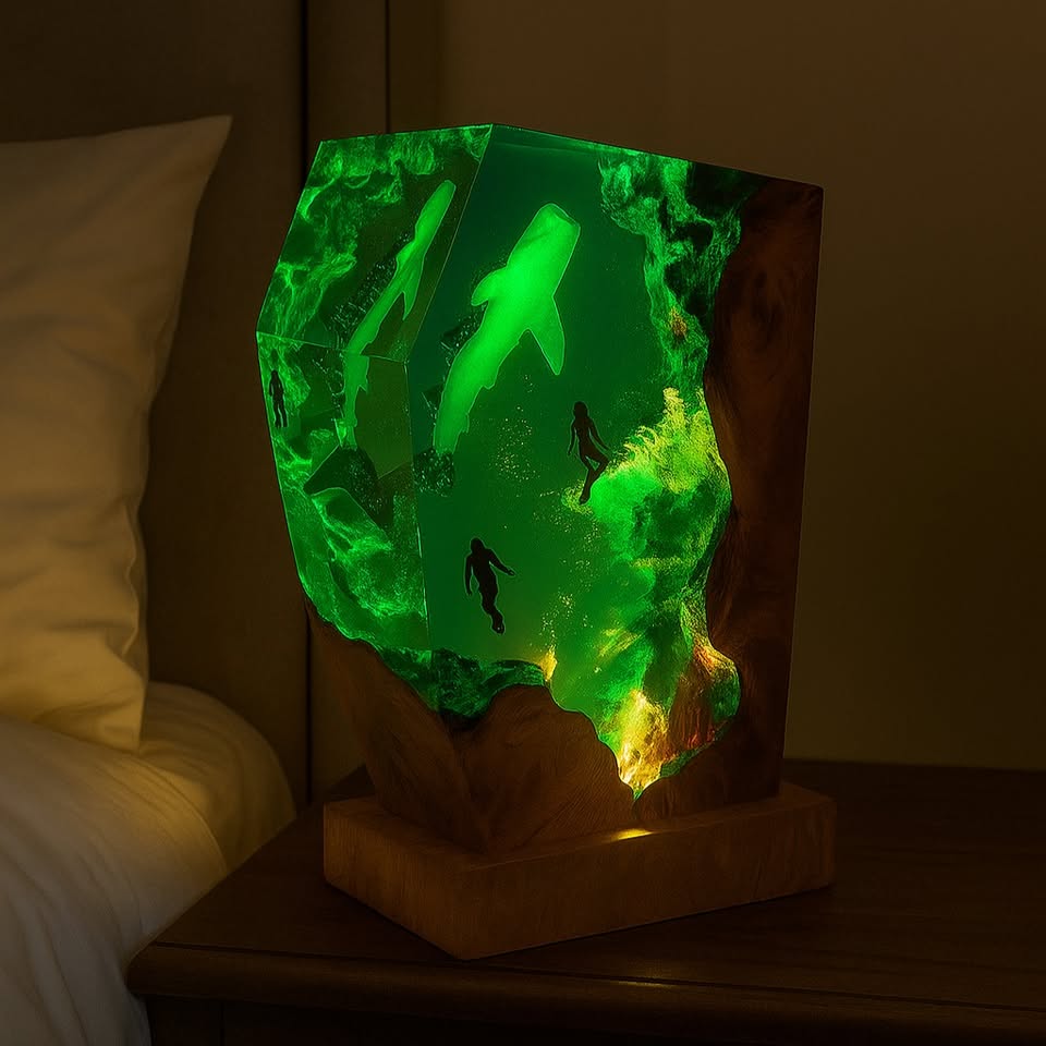 Ocean Whale Shark Resin Night Light, Handmade Wooden Crafts（ Best Gift 🎁 ）