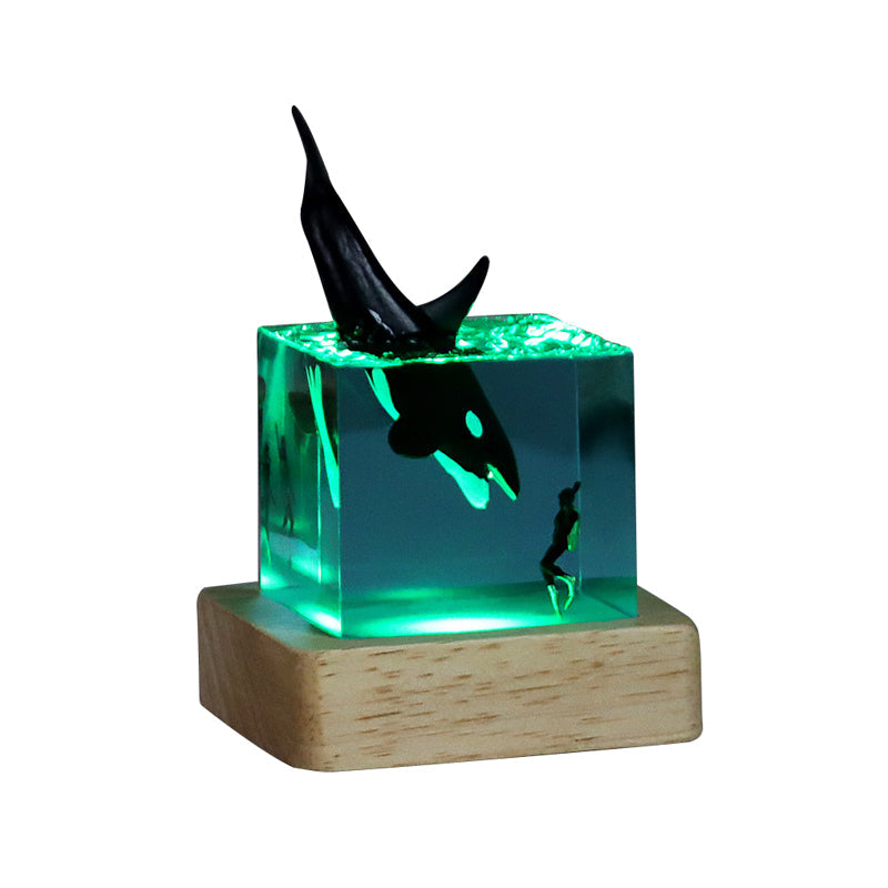 Shark & Diver Resin Wood Lamp Epoxy Night Light for Marine Decor