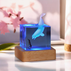 Shark & Diver Resin Wood Lamp Epoxy Night Light for Marine Decor