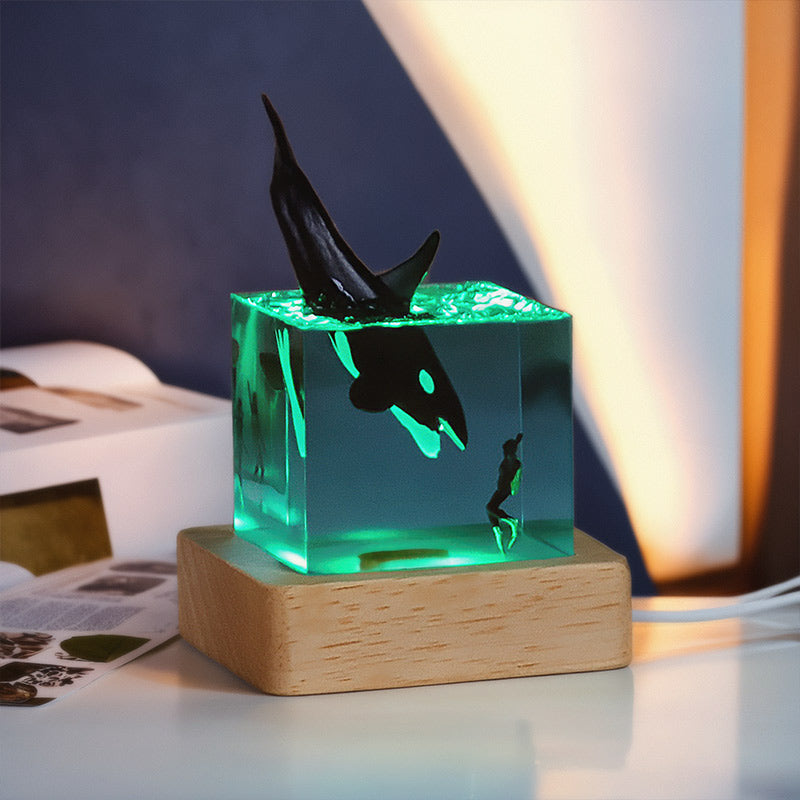 Shark & Diver Resin Wood Lamp Epoxy Night Light for Marine Decor