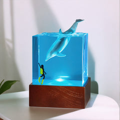 Diver & Coral Reef Resin Lamp Unique Night Light for Ocean Decor