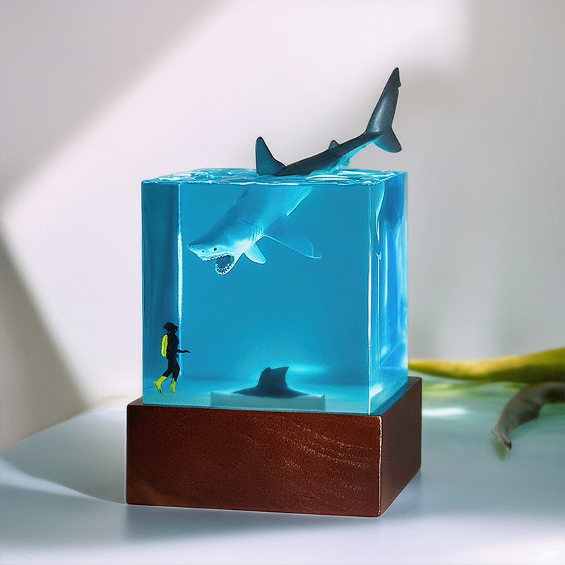Diver & Coral Reef Resin Lamp Unique Night Light for Ocean Decor