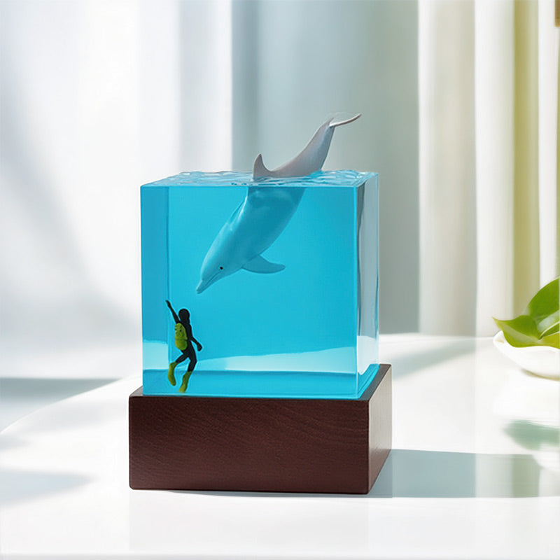 Diver & Coral Reef Resin Lamp Unique Night Light for Ocean Decor