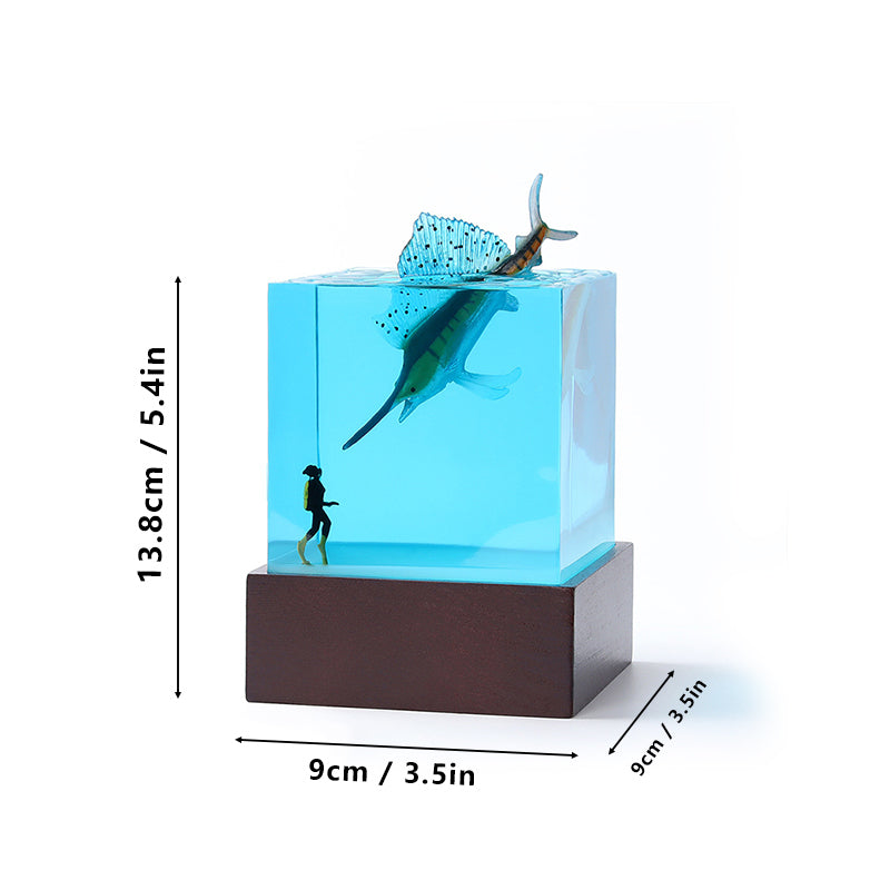 Diver & Coral Reef Resin Lamp Unique Night Light for Ocean Decor