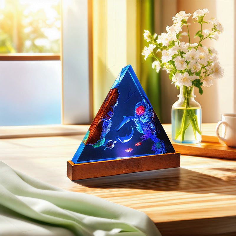 Dolphin & Diver Resin Lamp Triangle Ocean Theme Night Light
