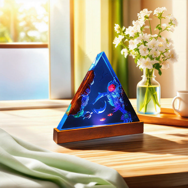 Dolphin & Diver Resin Lamp Triangle Ocean Theme Night Light