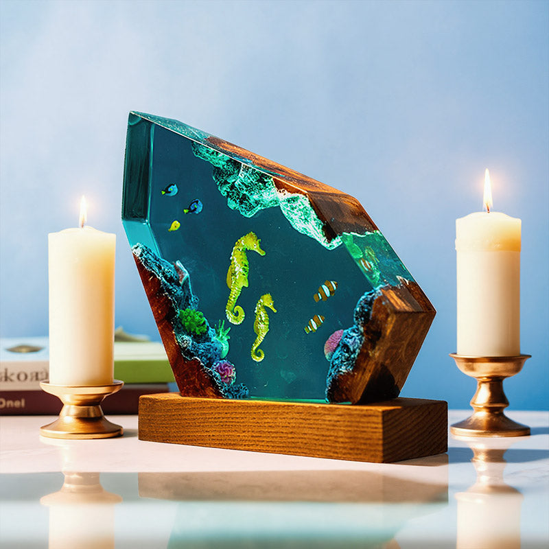 Seahorse & Blue Tang Resin Lamp Ocean-Themed Glow for Marine Lovers