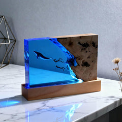 Orca & Diver Resin Wood Lamp Handcrafted Marine Art Night Light for Home Decor
