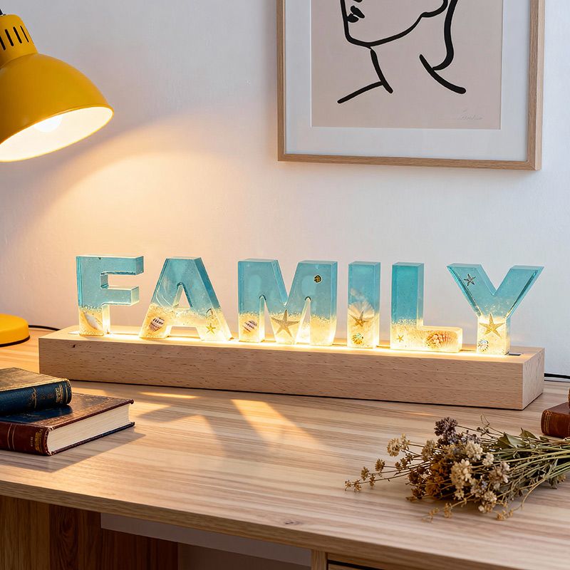 Beach-Themed Wooden Resin Lamp Coastal Letter Night Light for Home Decor