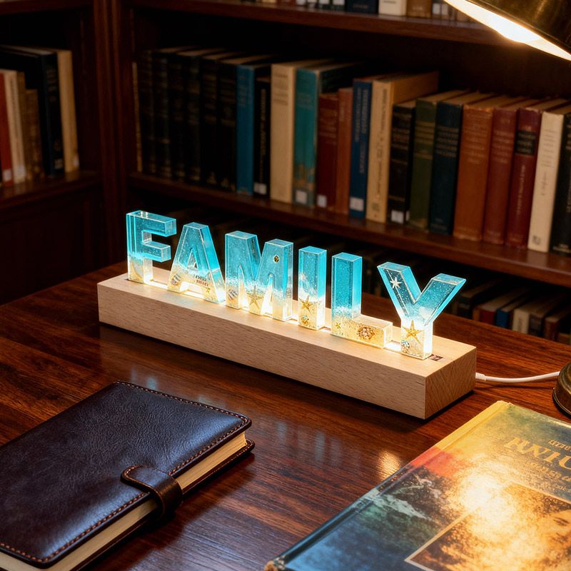 Beach-Themed Wooden Resin Lamp Coastal Letter Night Light for Home Decor