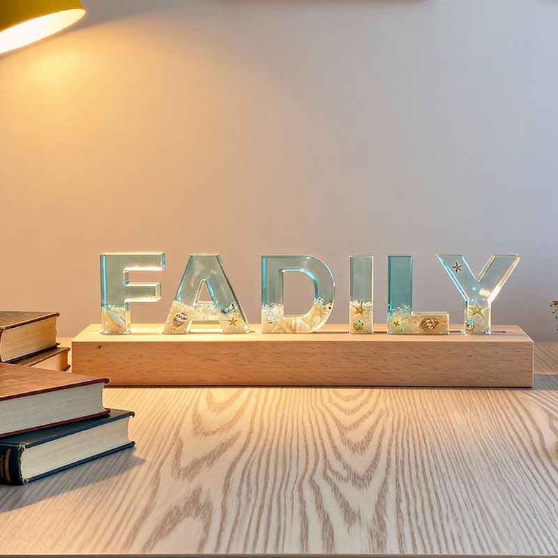 Beach-Themed Wooden Resin Lamp Coastal Letter Night Light for Home Decor