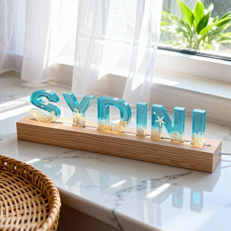 Beach-Themed Wooden Resin Lamp Coastal Letter Night Light for Home Decor