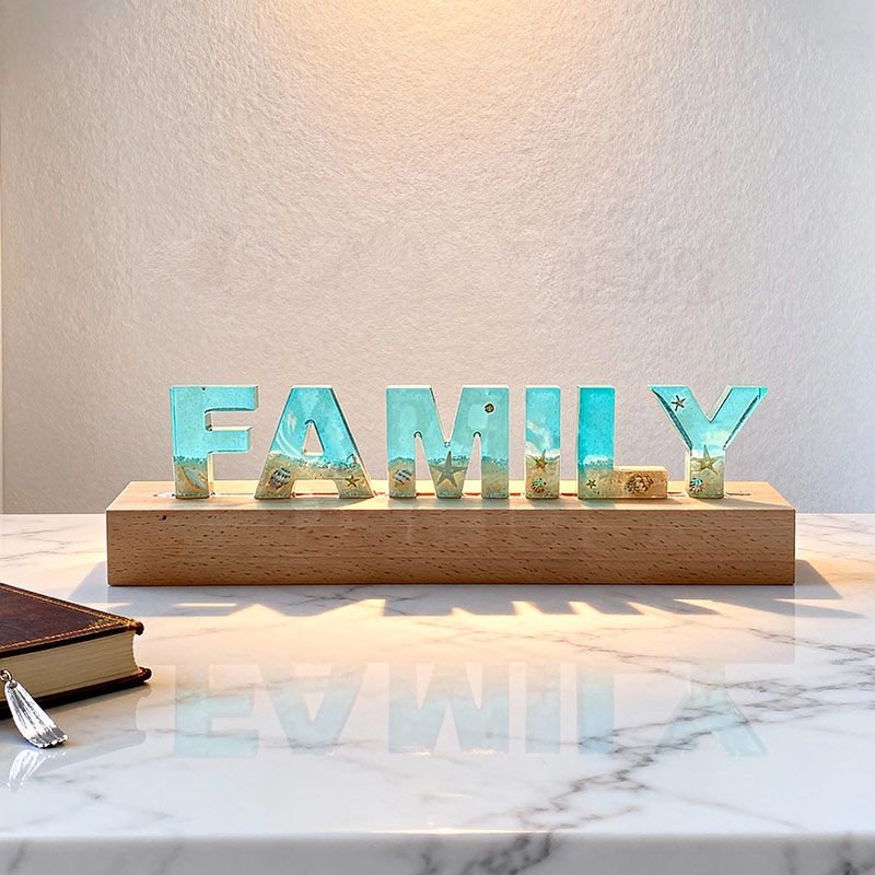Beach-Themed Wooden Resin Lamp Coastal Letter Night Light for Home Decor
