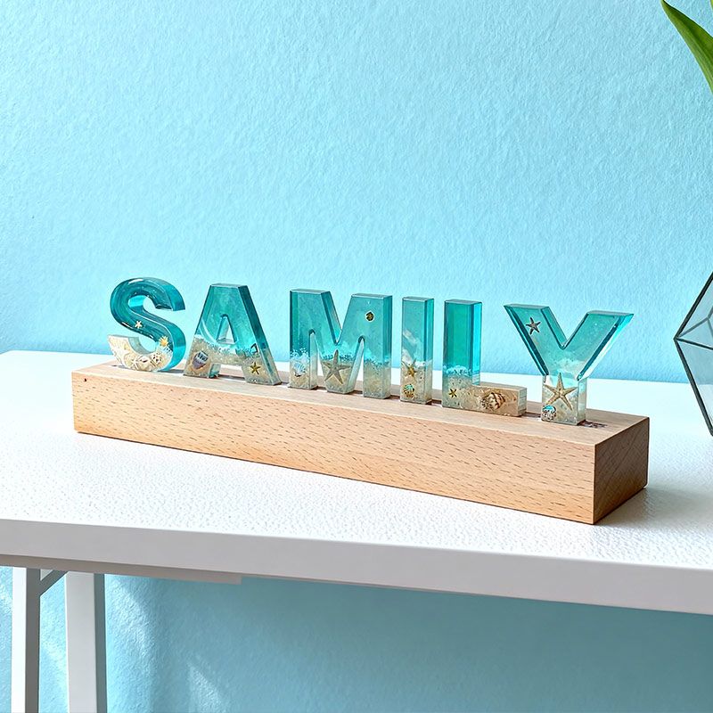Beach-Themed Wooden Resin Lamp Coastal Letter Night Light for Home Decor