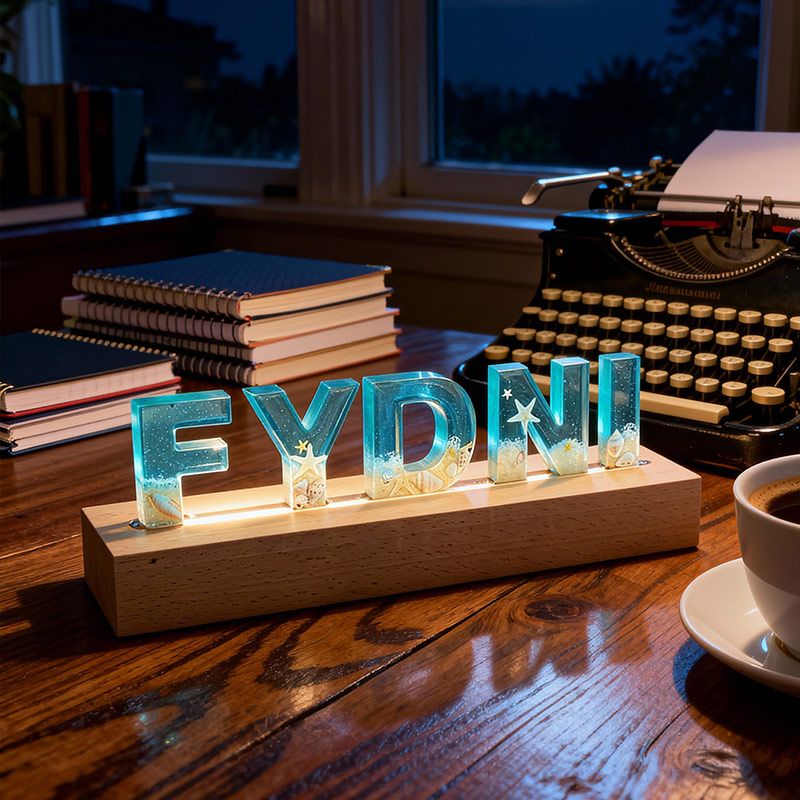 Beach-Themed Wooden Resin Lamp Coastal Letter Night Light for Home Decor