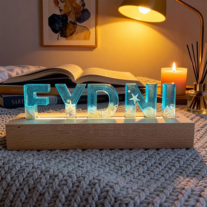 Beach-Themed Wooden Resin Lamp Coastal Letter Night Light for Home Decor