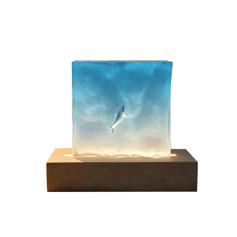 Artisan Ocean Resin Lamp Night Light with Marine Life for Home Decor