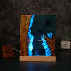 Manta Ray Resin Lamp Ocean-Themed Square Night Light for Living Room