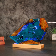 Orca & Turtle Resin Lamp Ocean-Themed Epoxy Night Light for Bedroom Decor