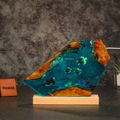 Orca & Turtle Resin Lamp Ocean-Themed Epoxy Night Light for Bedroom Decor