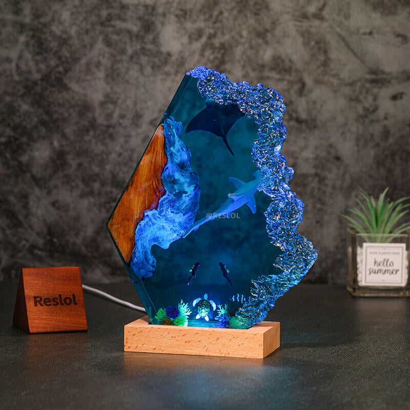 Manta & Hammerhead Shark Resin Lamp Ocean Explorer Night Light for Bedroom