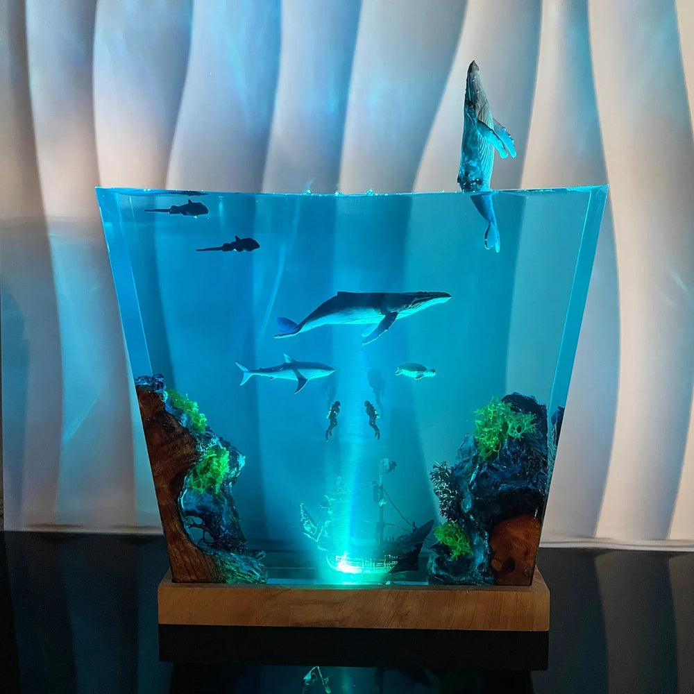 Whale Leaping Ocean Resin Night Light