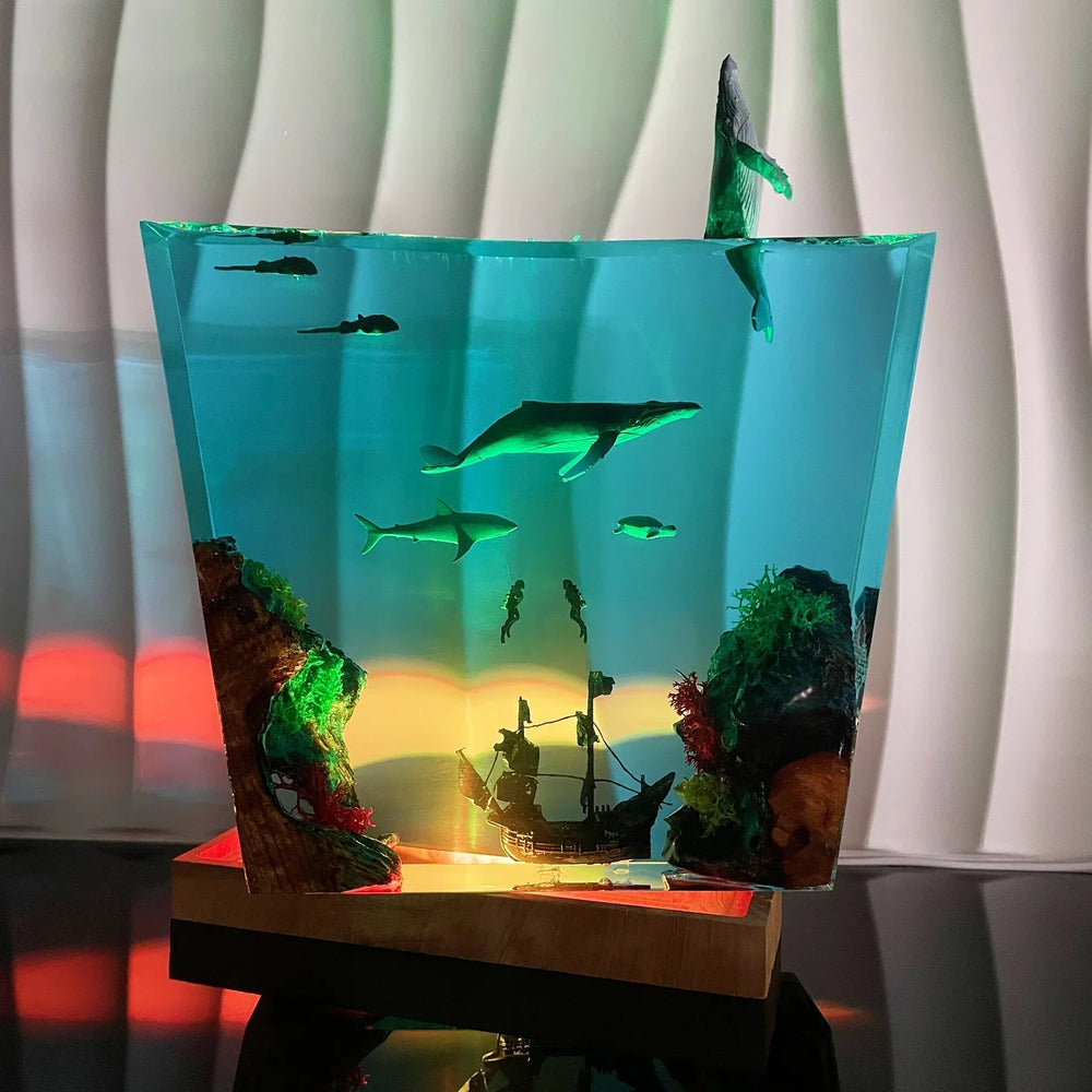 Whale Leaping Ocean Resin Night Light